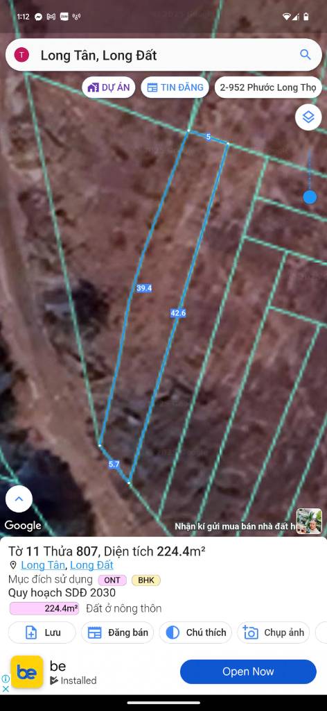 Bán đất Long Tân, Đất Đỏ – 224m², có sổ, ô tô tới nơi – giá chỉ 590 triệu