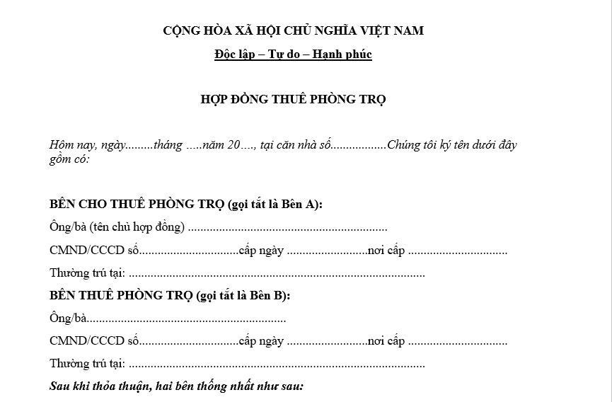 Hợp đồng thuê phong trọ
